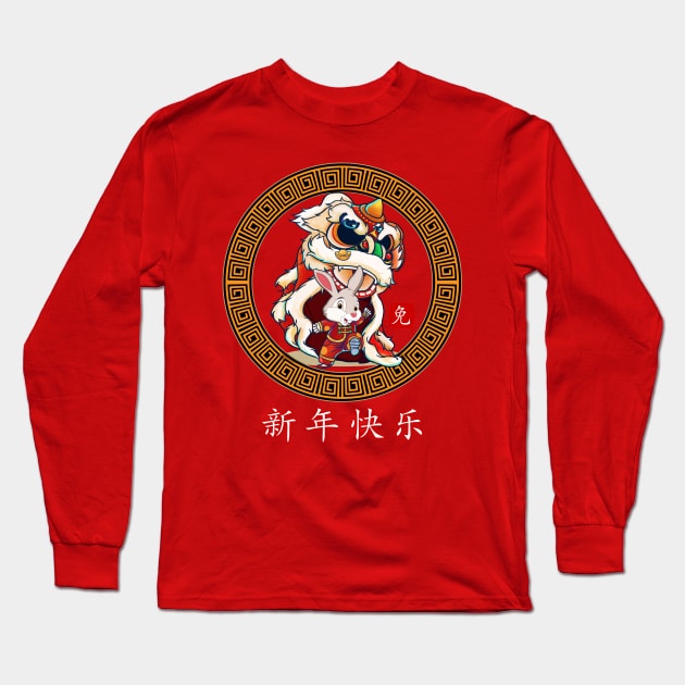 2023 Year Of The Rabbit - Chinese New Year Lion Dance Zodiac Long Sleeve T-Shirt by Jhon Towel